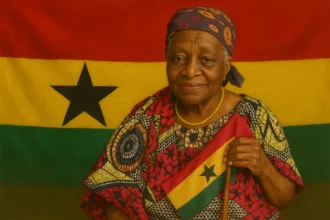 Theodosia Okoh with Ghana Flag